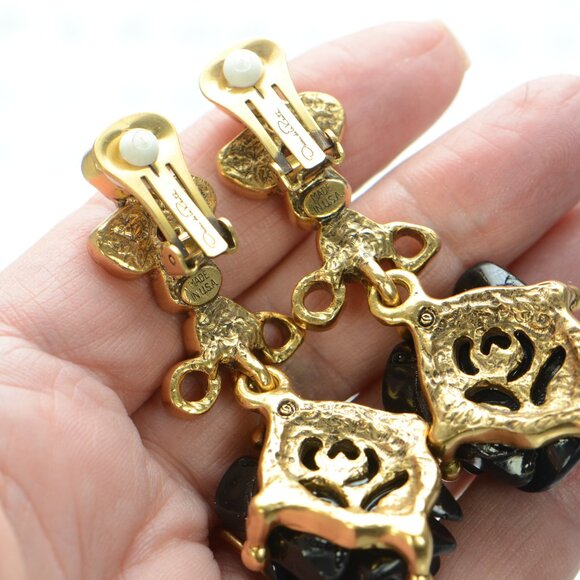 Oscar De La Renta Resin & Crystal Flower Drop Earrings - Picture 4 of 4